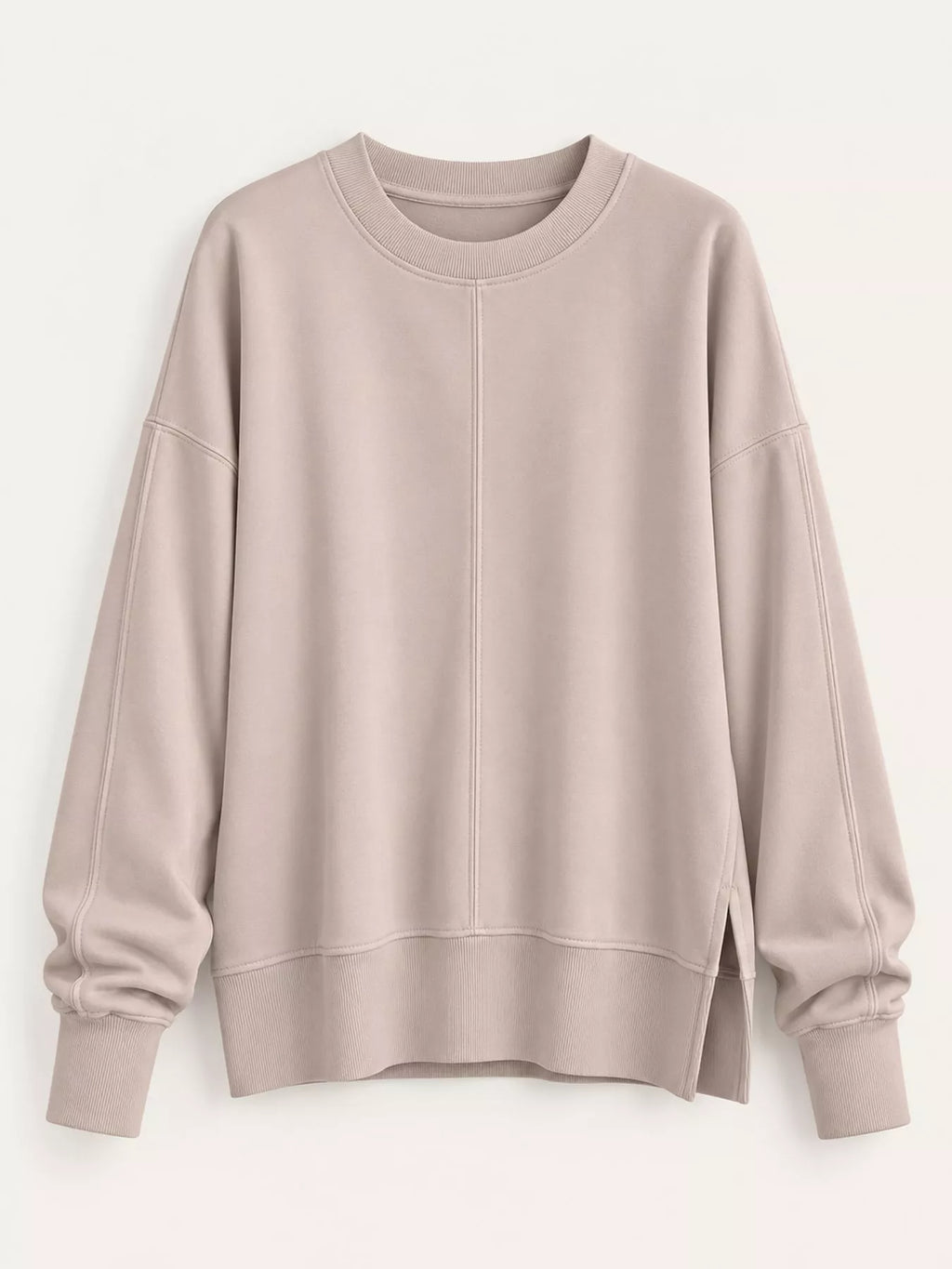 Taupe oversized Crew Neck Sweatshirt with Side Slit