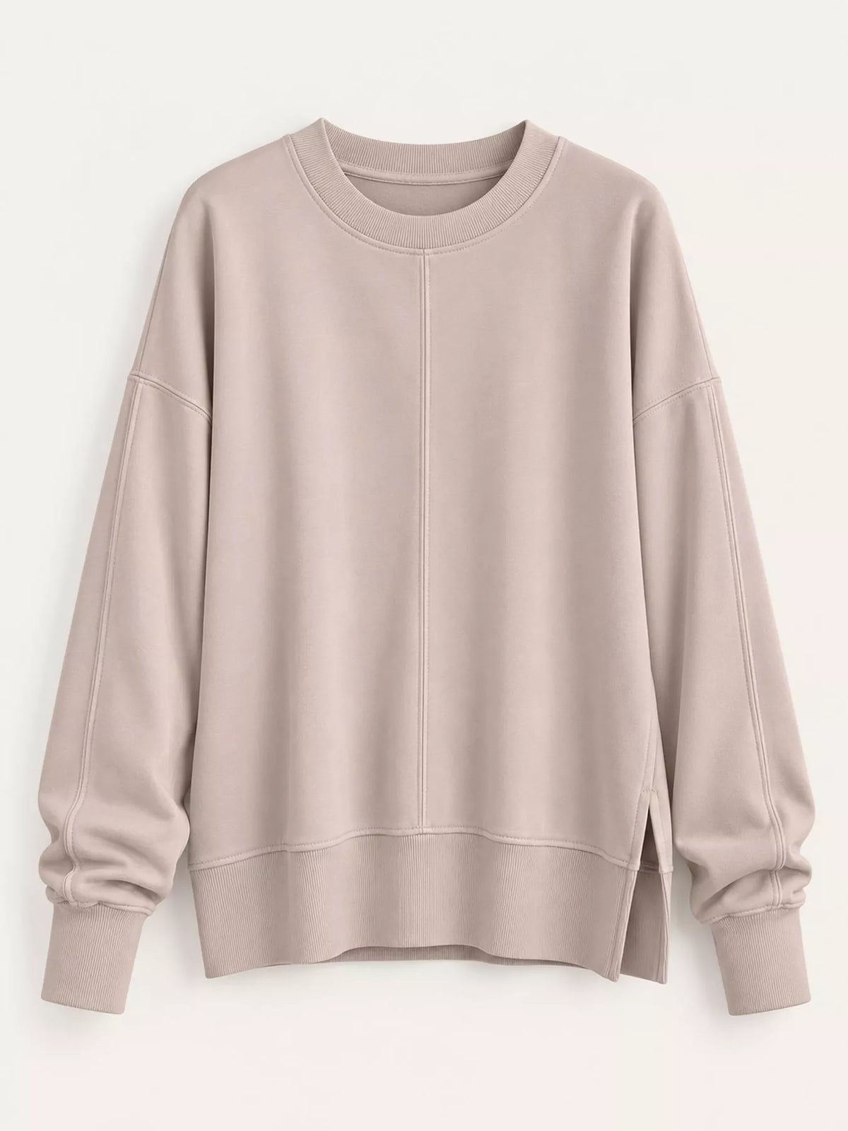 Taupe oversized Crew Neck Sweatshirt with Side Slit