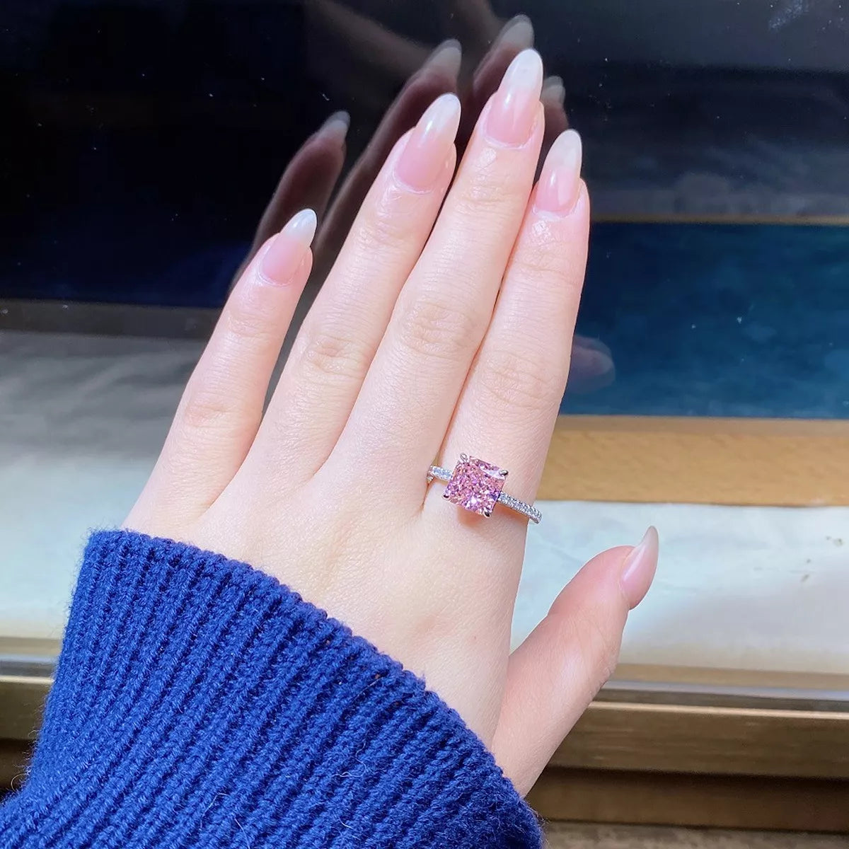 925 Sterling Silver Zircon Square Ring