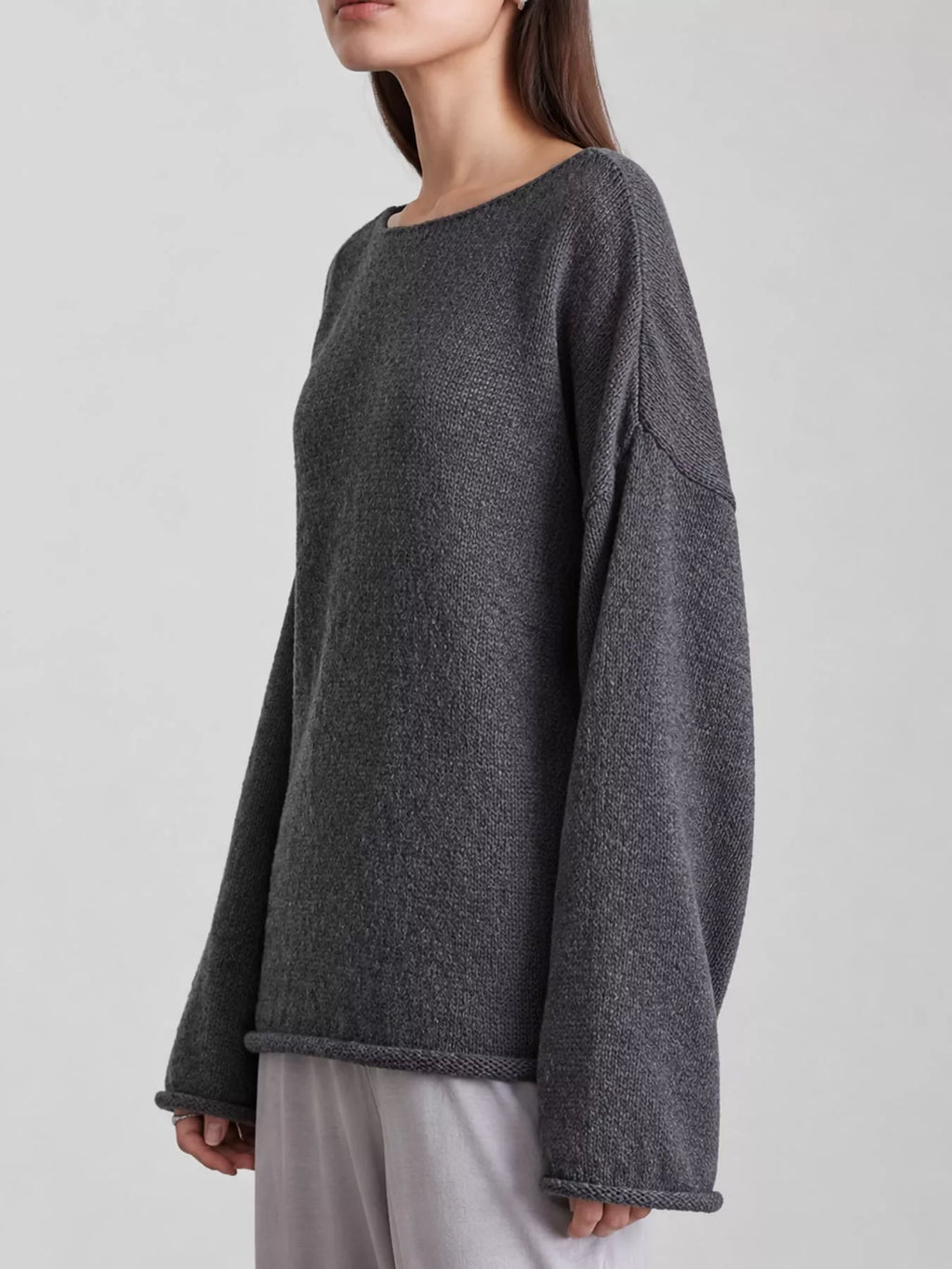 Charcoal gray sheer Lightweight Knit Top