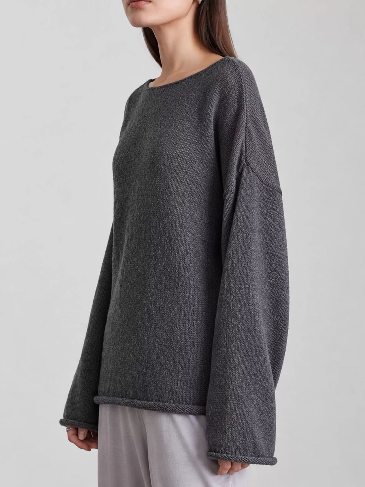 Charcoal gray sheer Lightweight Knit Top