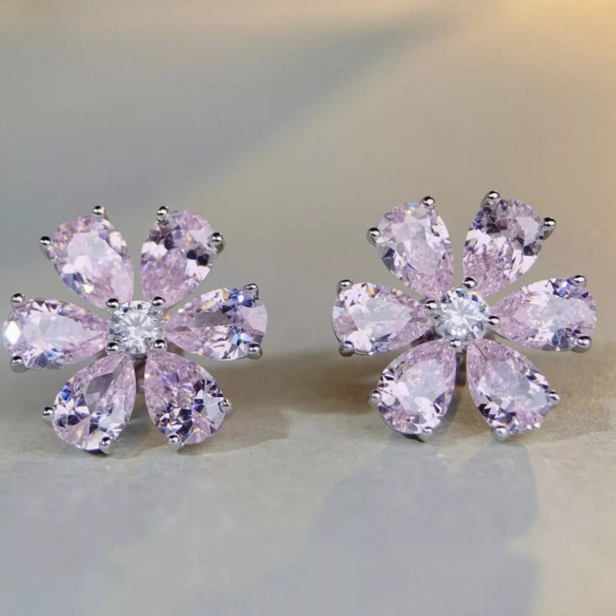 925 Sterling Silver Zircon Flower Earrings