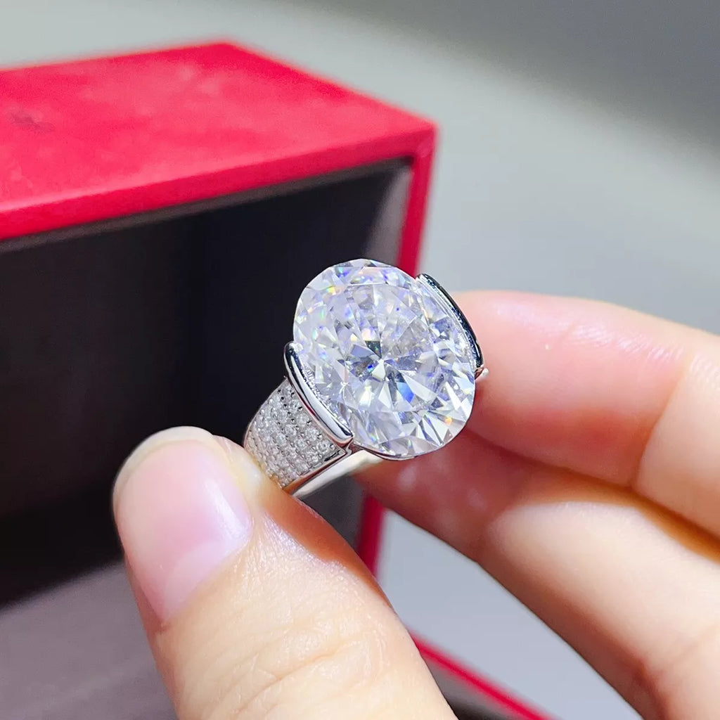 10 Carat Moissanite 925 Sterling Silver Oval Cut Ring