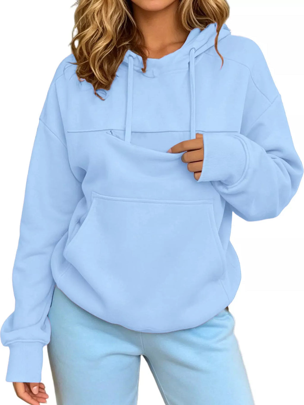 Light blue cat Pouch Drawstring Hoodie