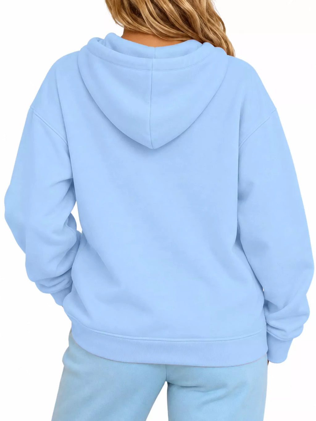 Light blue cat Pouch Drawstring Hoodie — back view