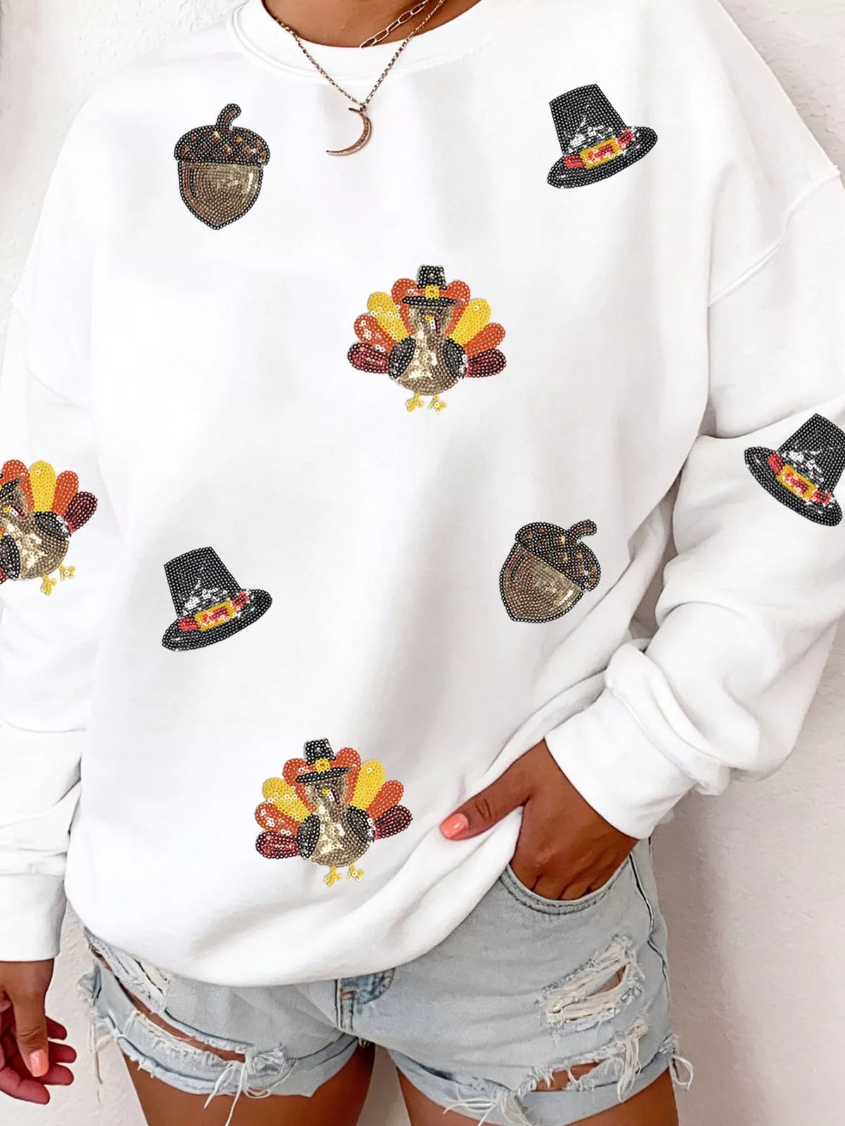 White sequin Thanksgiving Sweatshirt