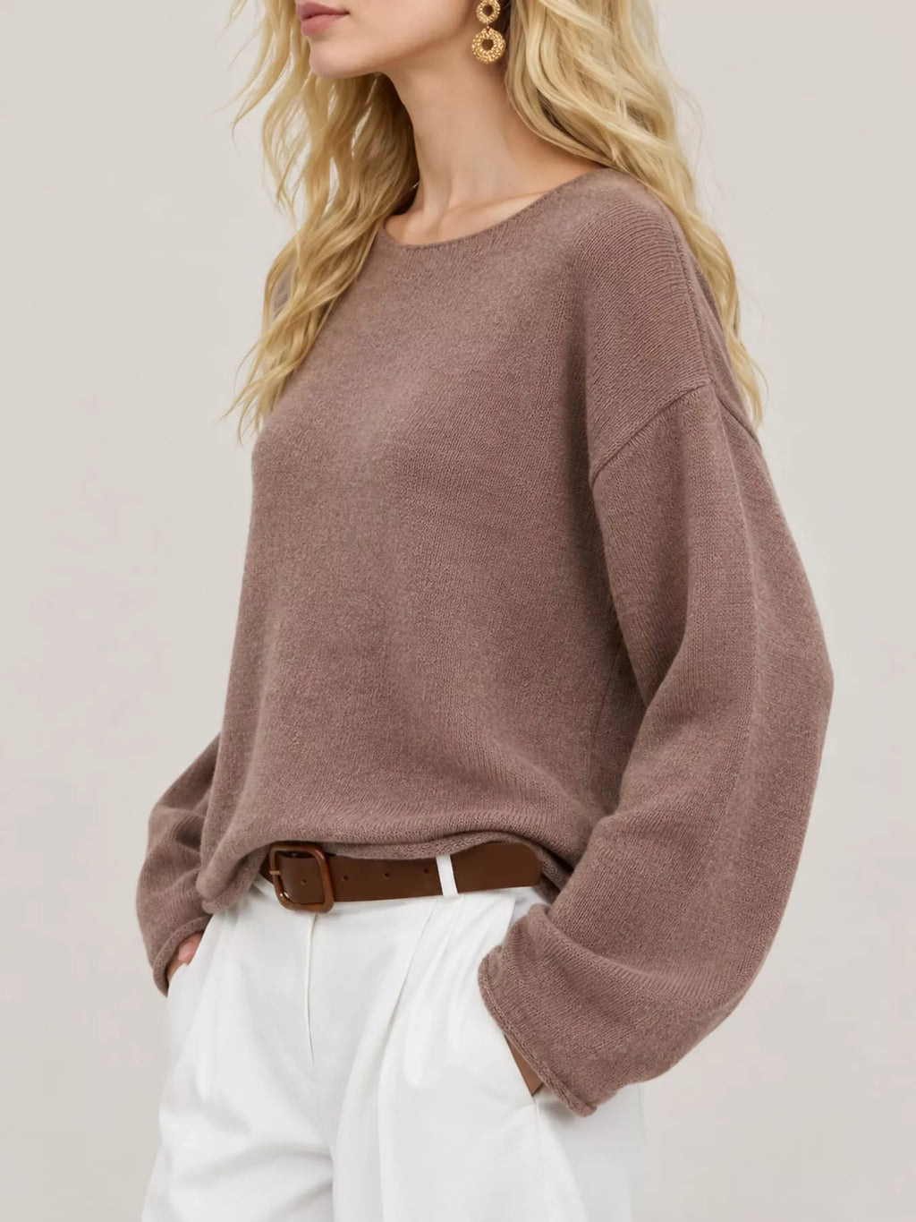 Taupe sheer Lightweight Knit Top