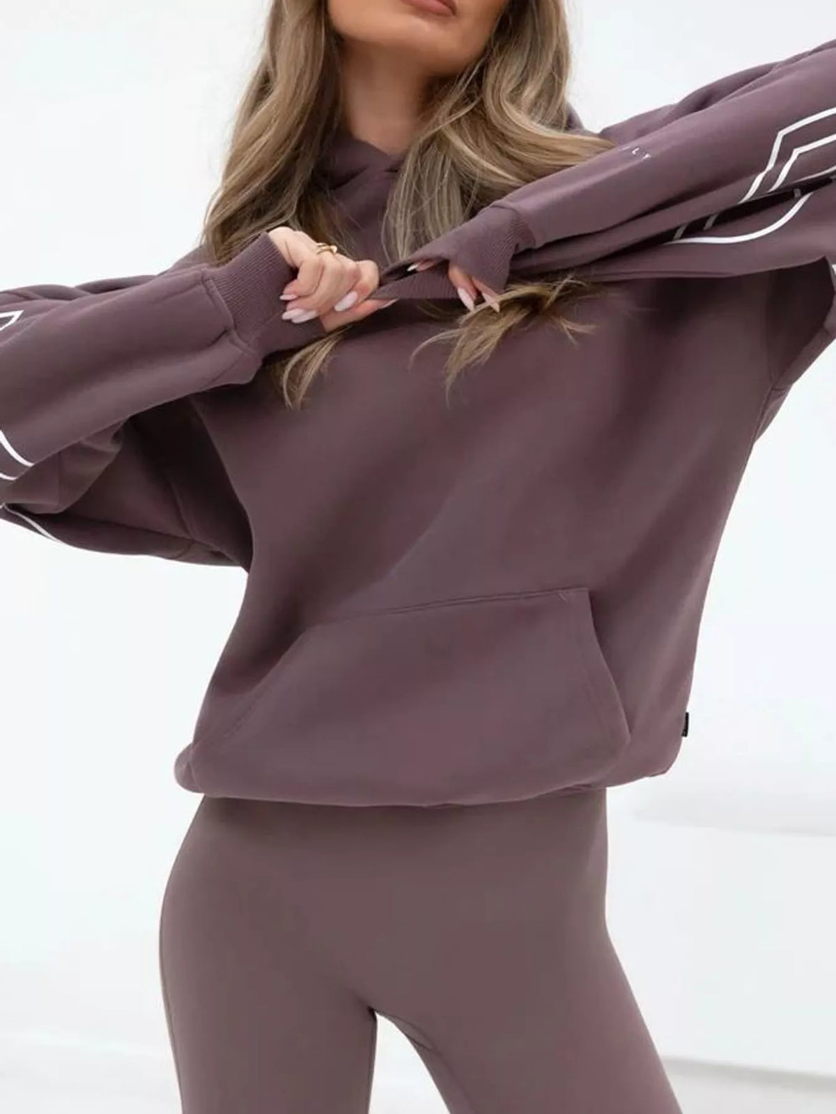 Mauve letter Back Hoodie with Kangaroo Pocket