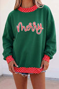 Green christmas Sequin Merry Slogan Tunic Holiday Sweatshirt