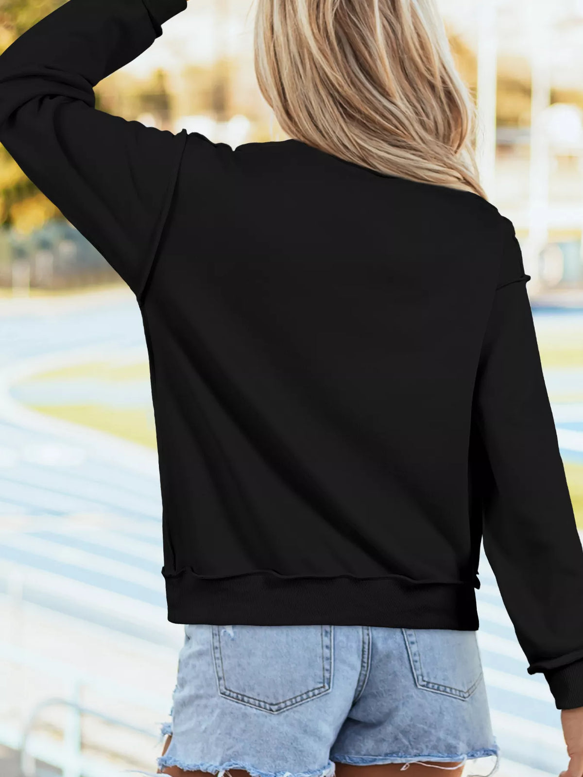 Black sequin Santa Bow High Neck Sweatshirt — back view