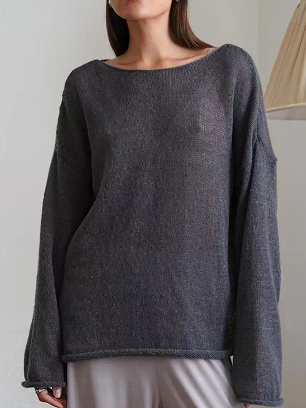 Charcoal gray sheer Lightweight Knit Top