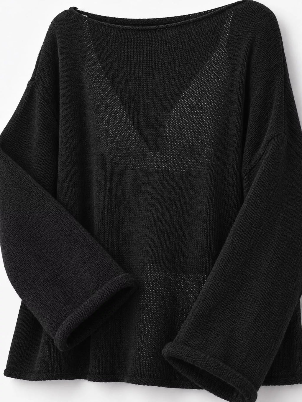 Black sheer Lightweight Knit Top — detail view