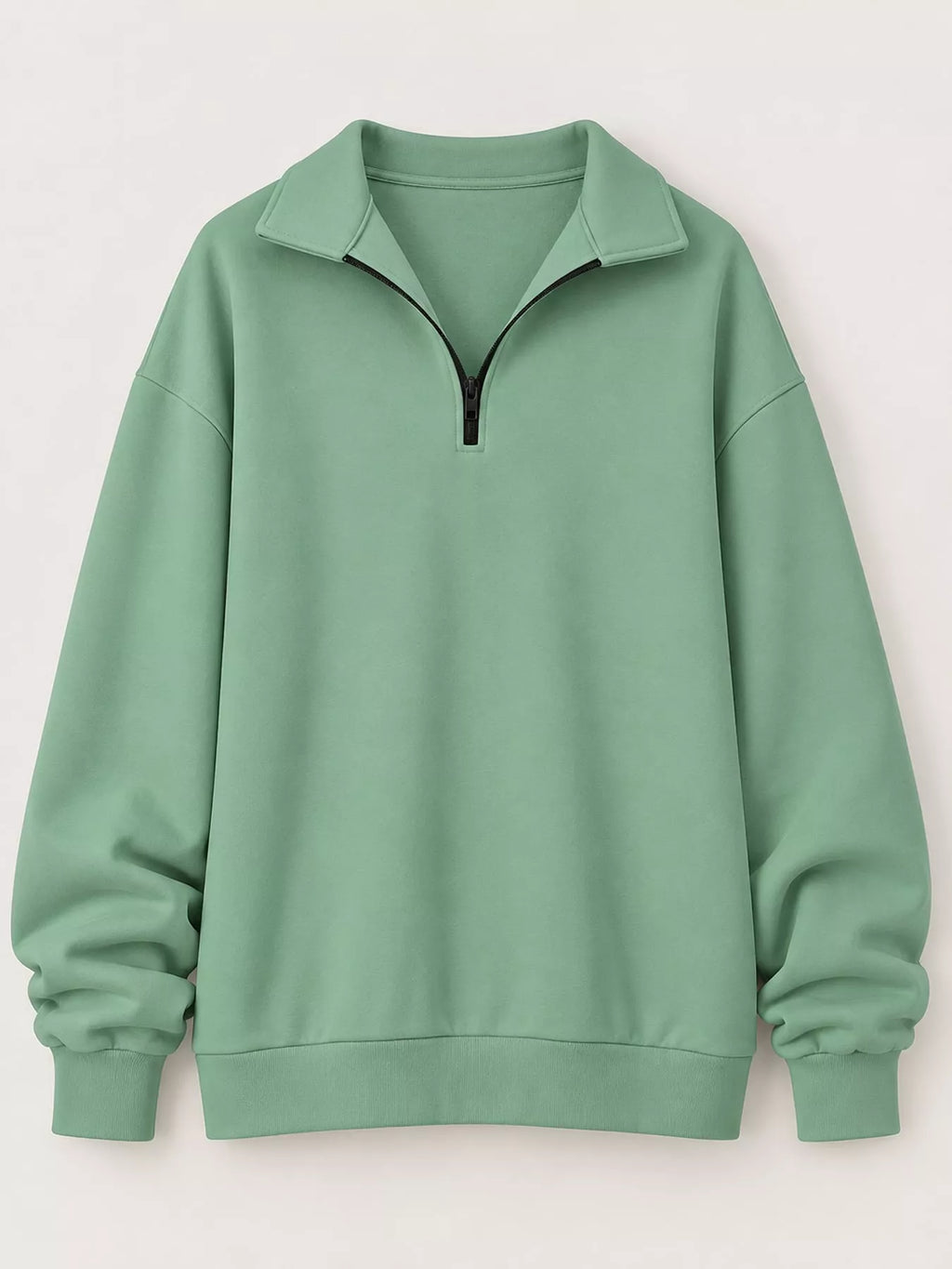 Sage green quarter-Zip Dropped Shoulder Sweatshirt