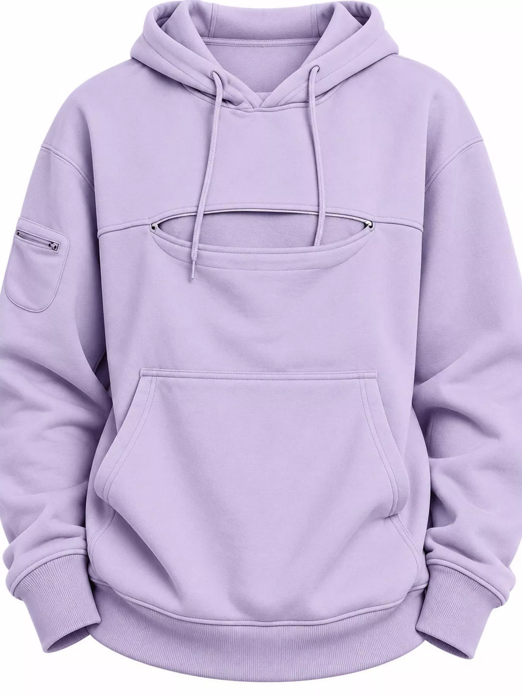 Lavender cat Pouch Drawstring Hoodie — detail view