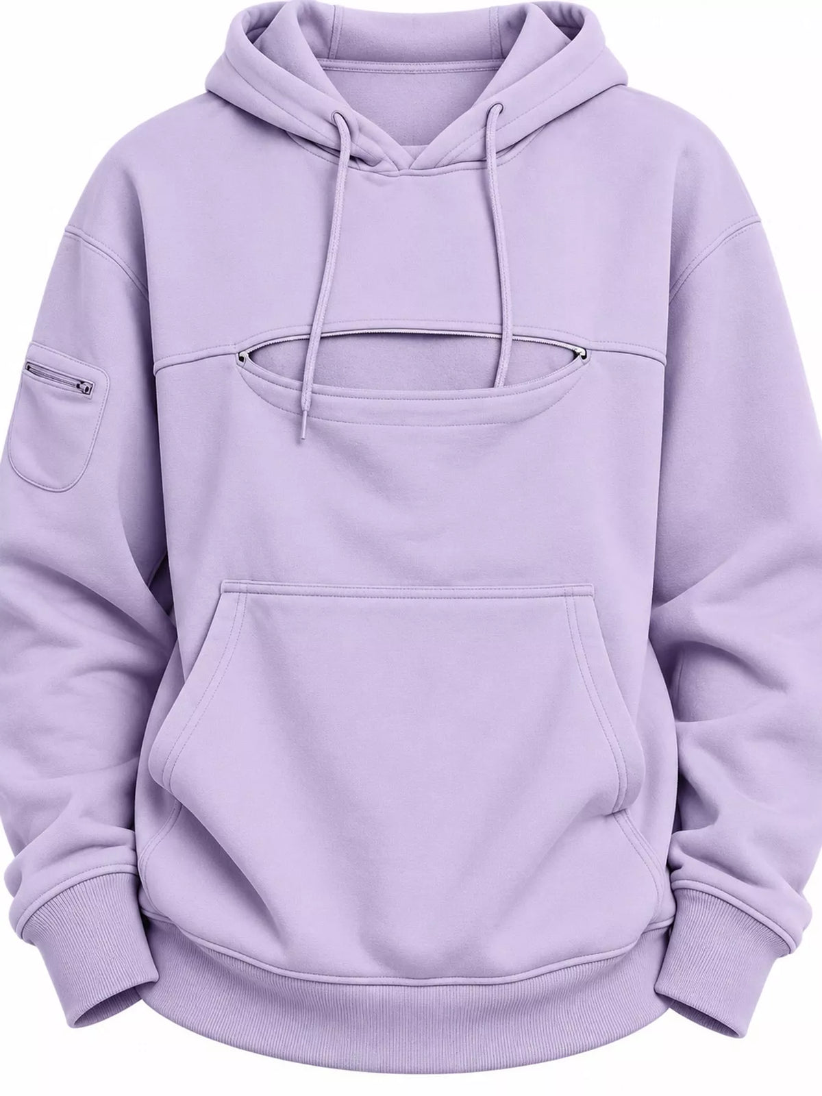 Lavender cat Pouch Drawstring Hoodie — detail view