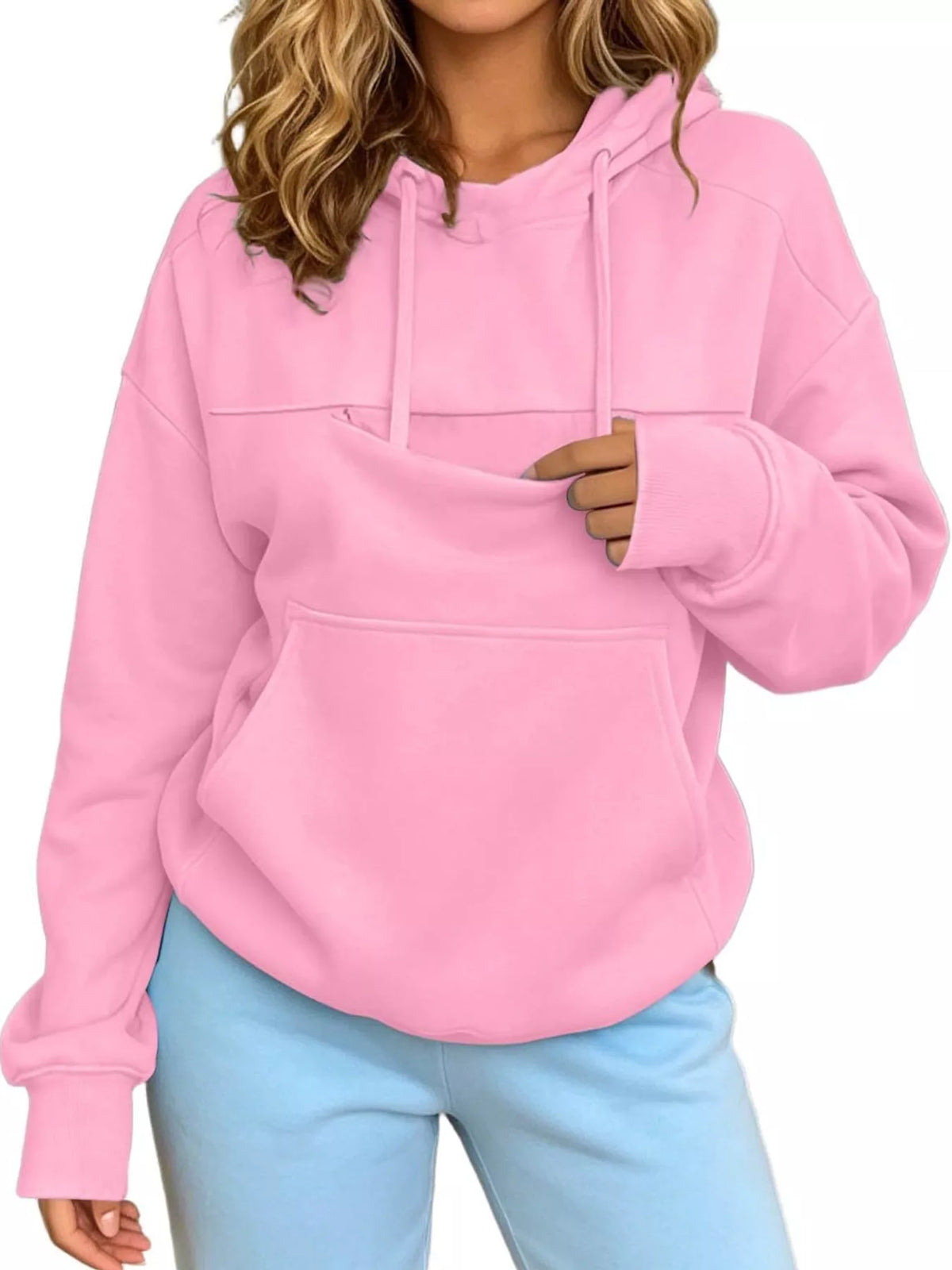 Pink cat Pouch Drawstring Hoodie