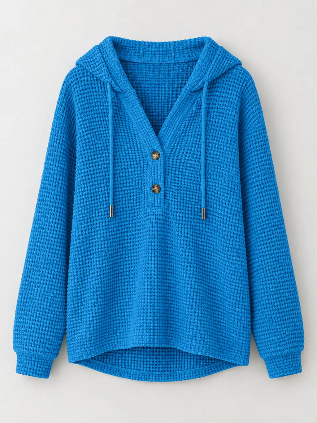 Bright blue waffle Knit Button Detail Hoodie