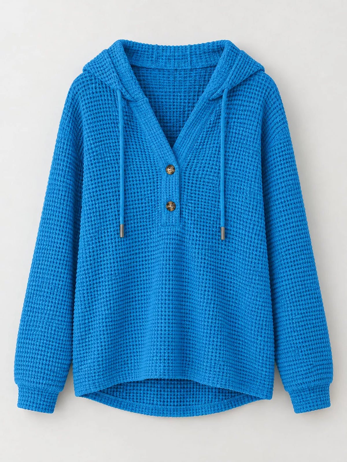 Bright blue waffle Knit Button Detail Hoodie