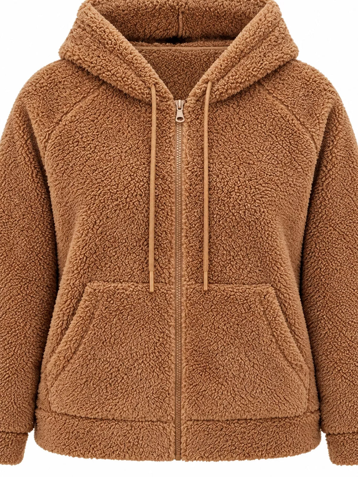 Brown drawstring Sherpa Zip-Up Hoodie — detail view