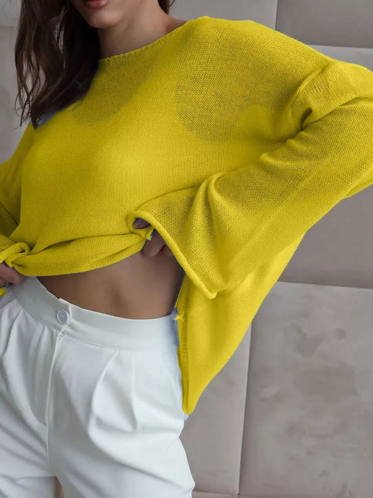 Yellow sheer Lightweight Knit Top