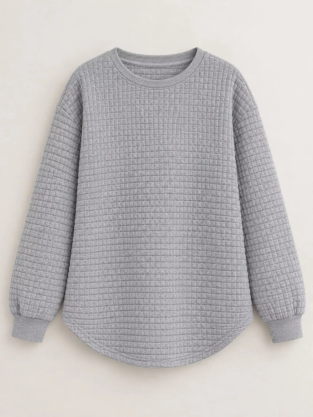 Gray textured Waffle Knit Crew Neck Sweatshirt