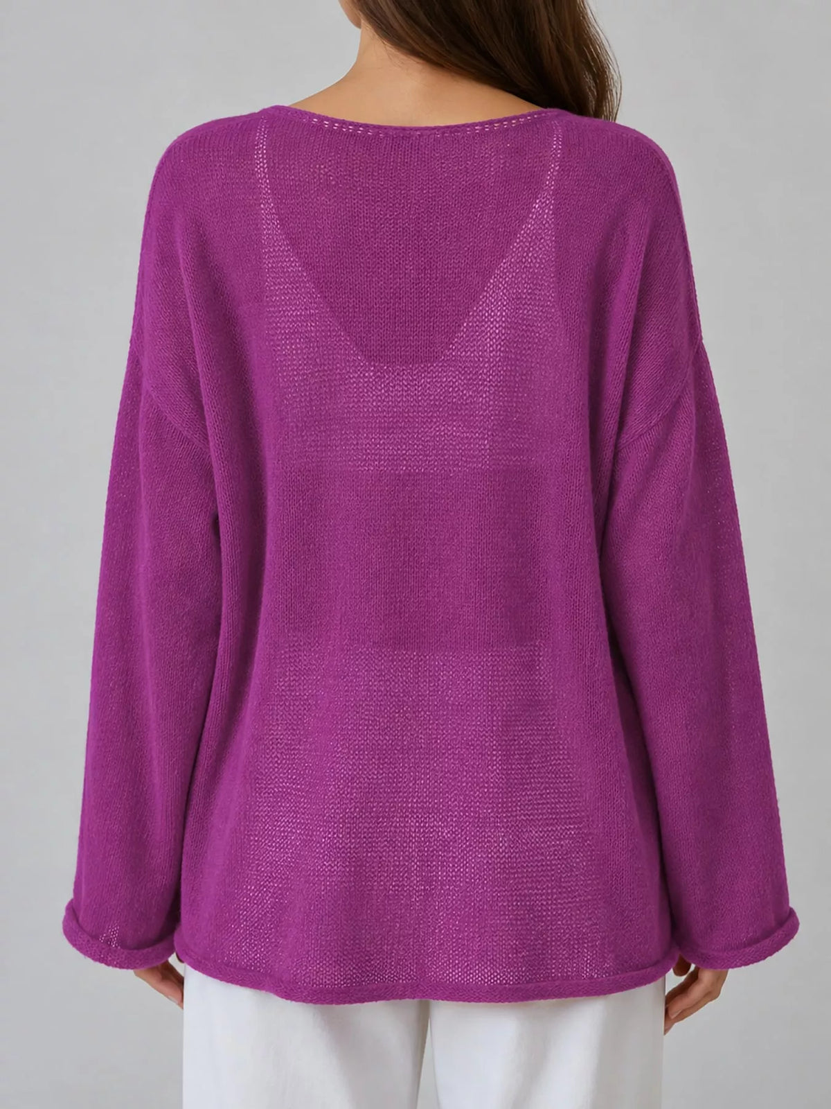 Purple sheer Lightweight Knit Top — back view