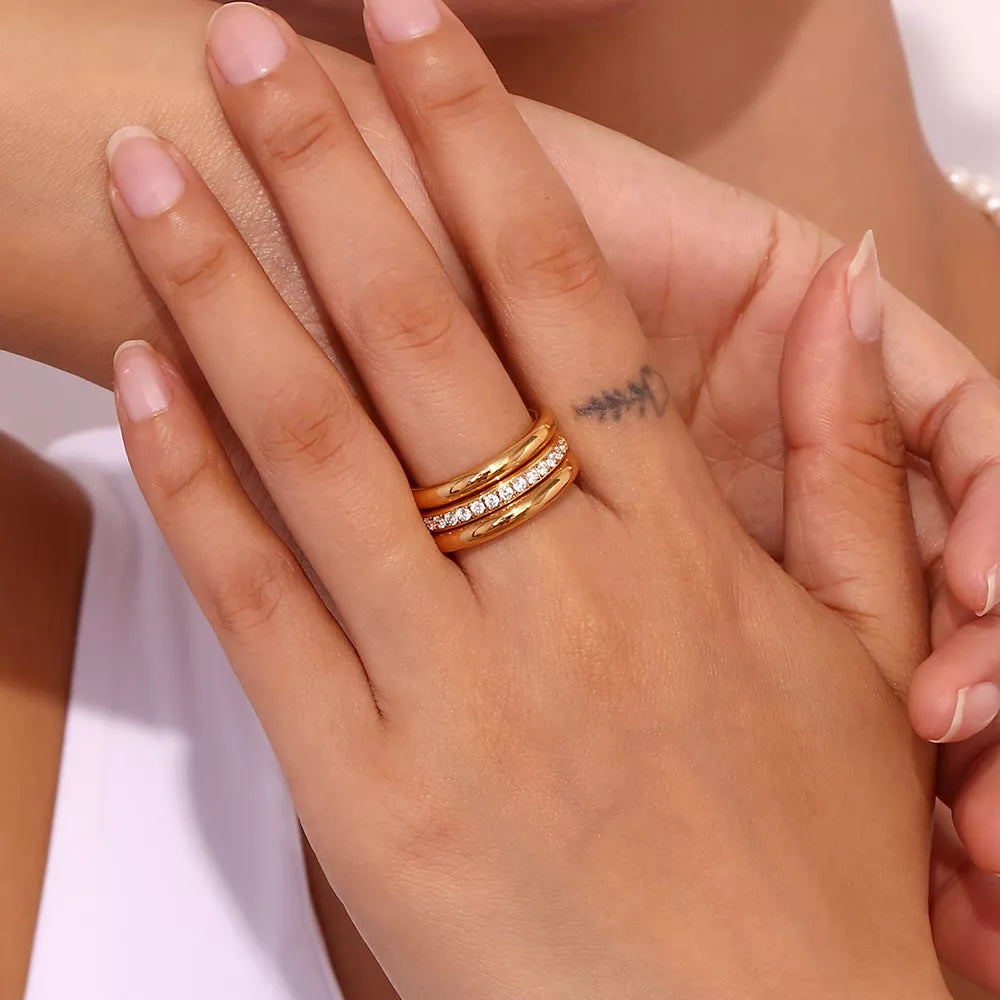 Stainless Steel Zircon Ring 3 Piece Set