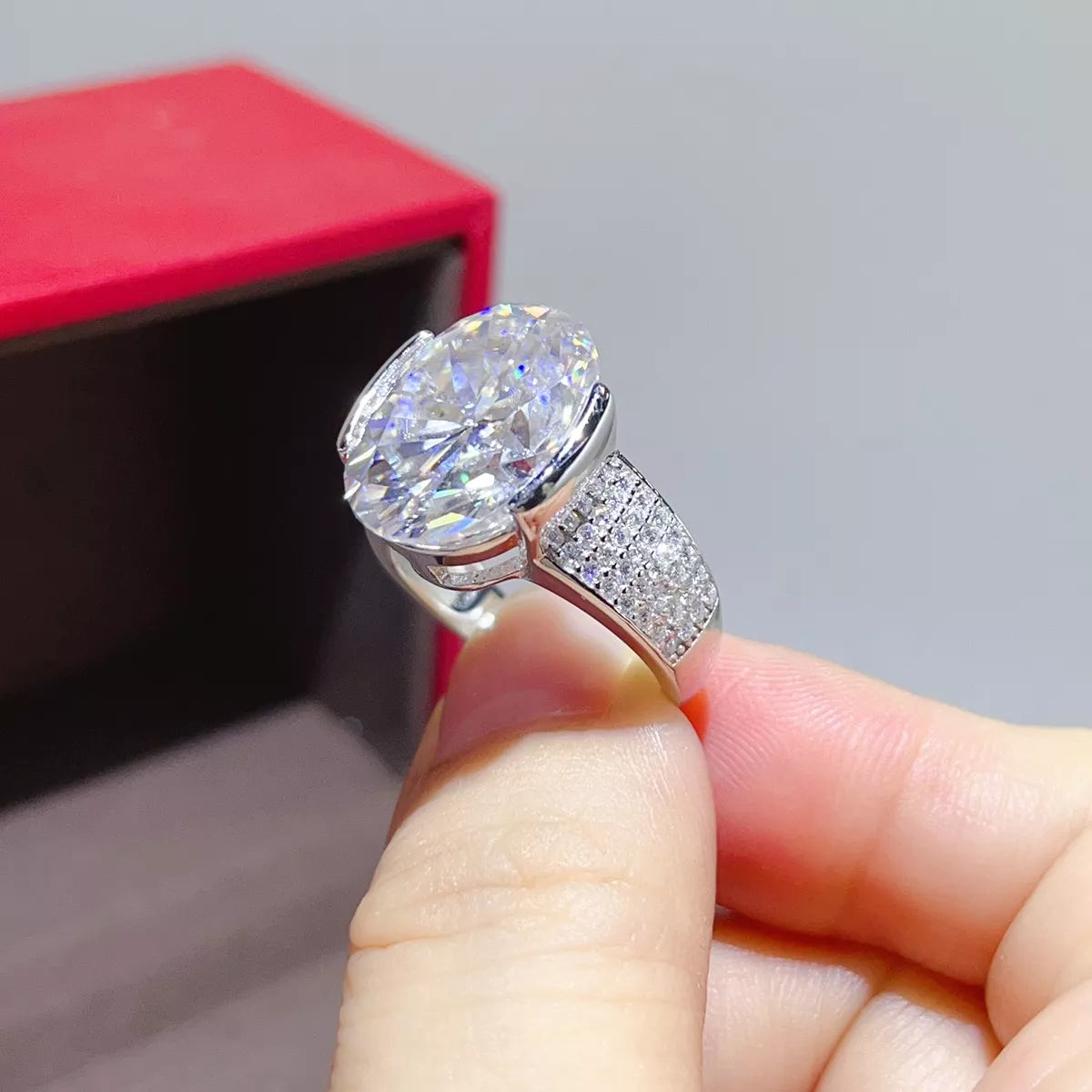 10 Carat Moissanite 925 Sterling Silver Oval Cut Ring