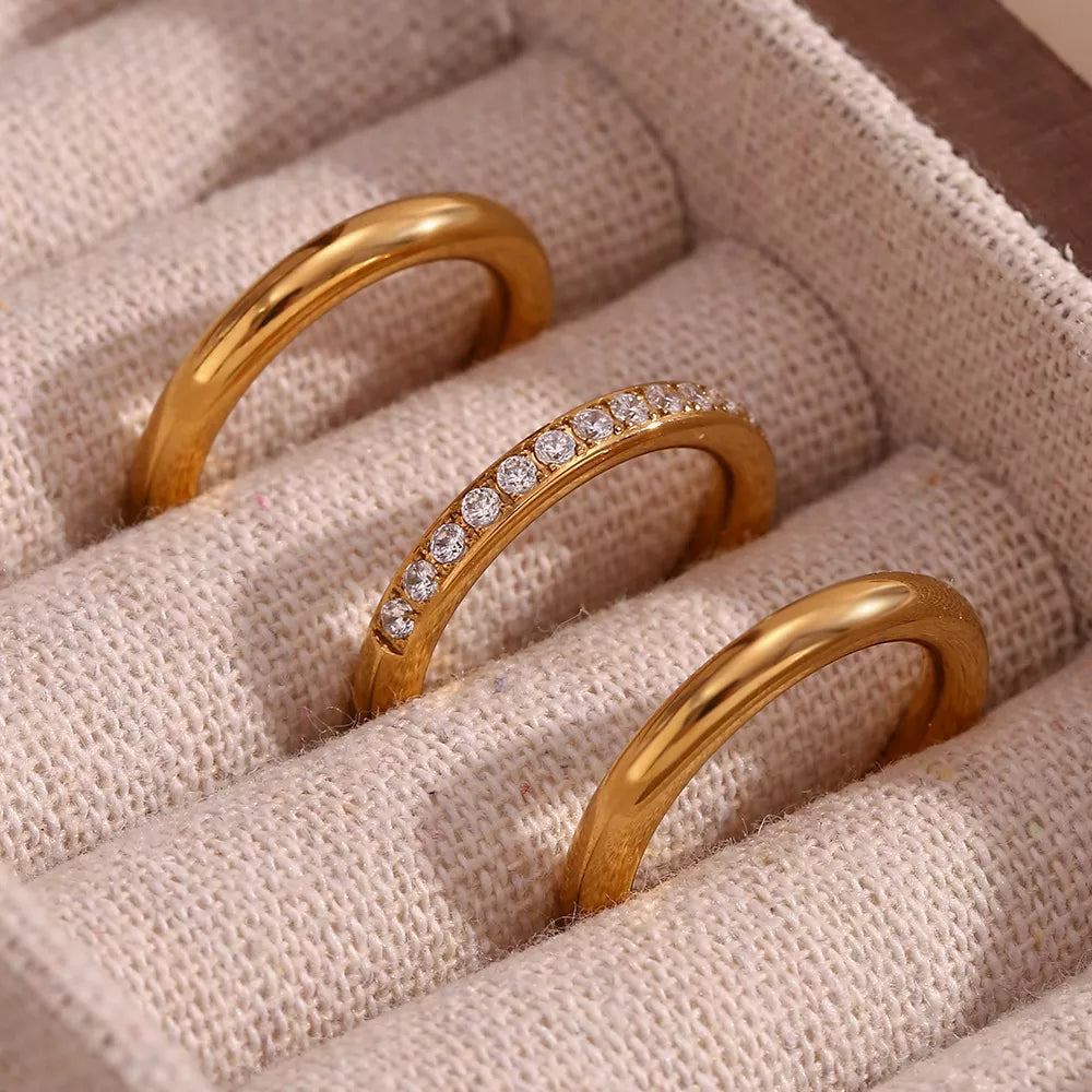 Stainless Steel Zircon Ring 3 Piece Set