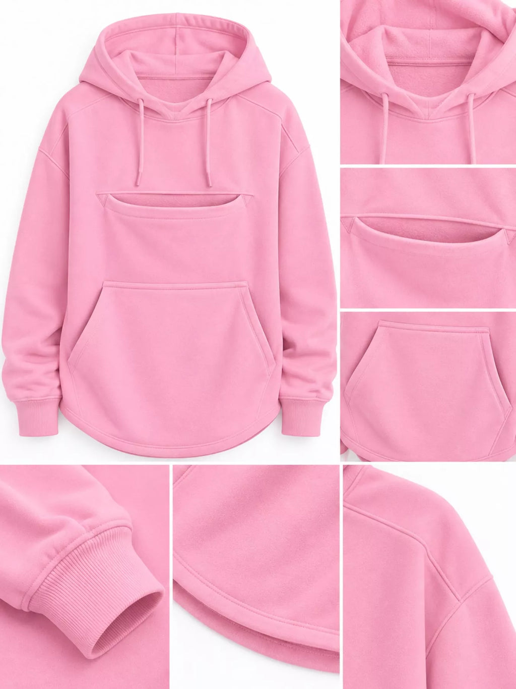 Pink cat Pouch Drawstring Hoodie — detail view