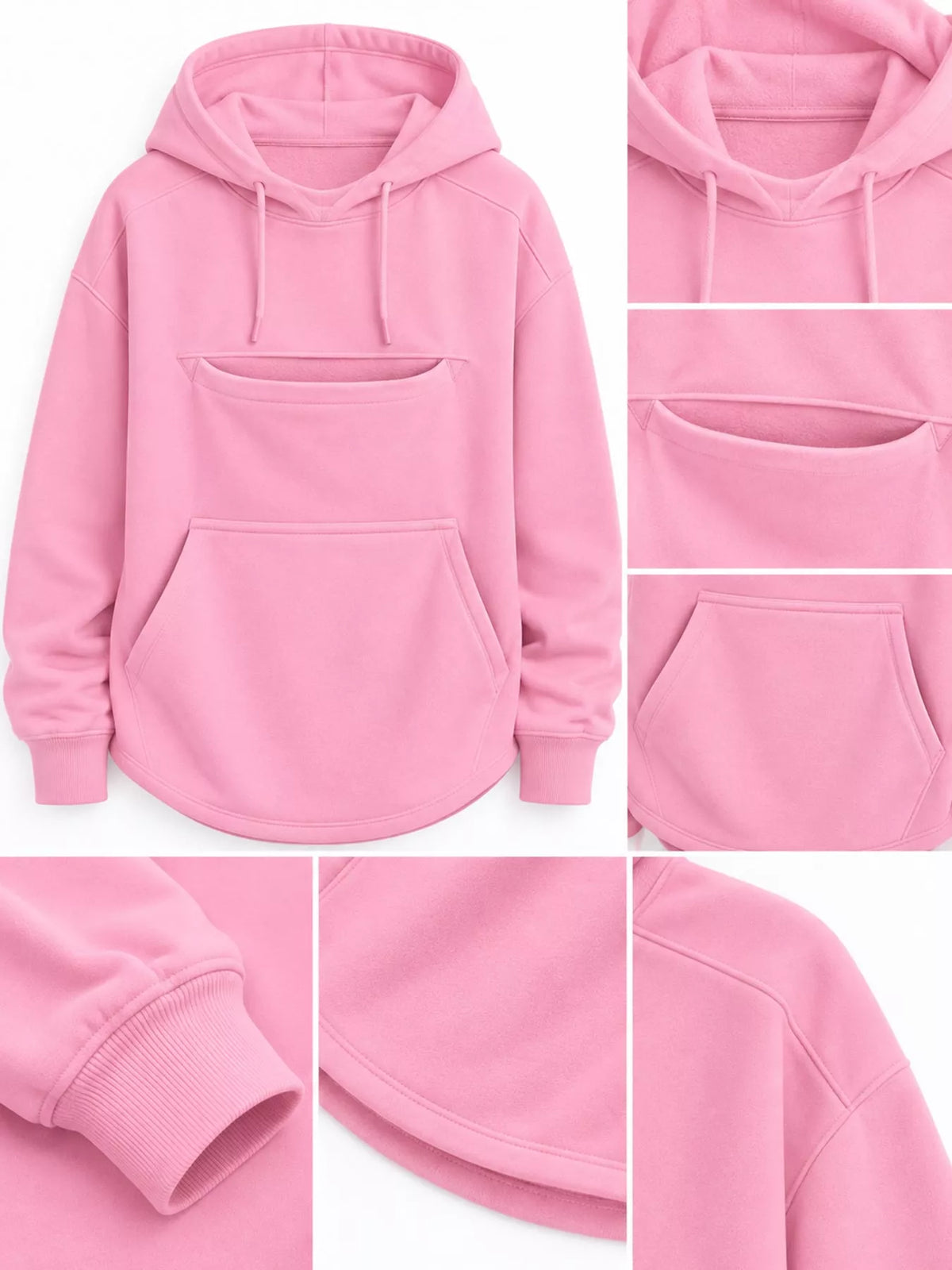 Pink cat Pouch Drawstring Hoodie — detail view