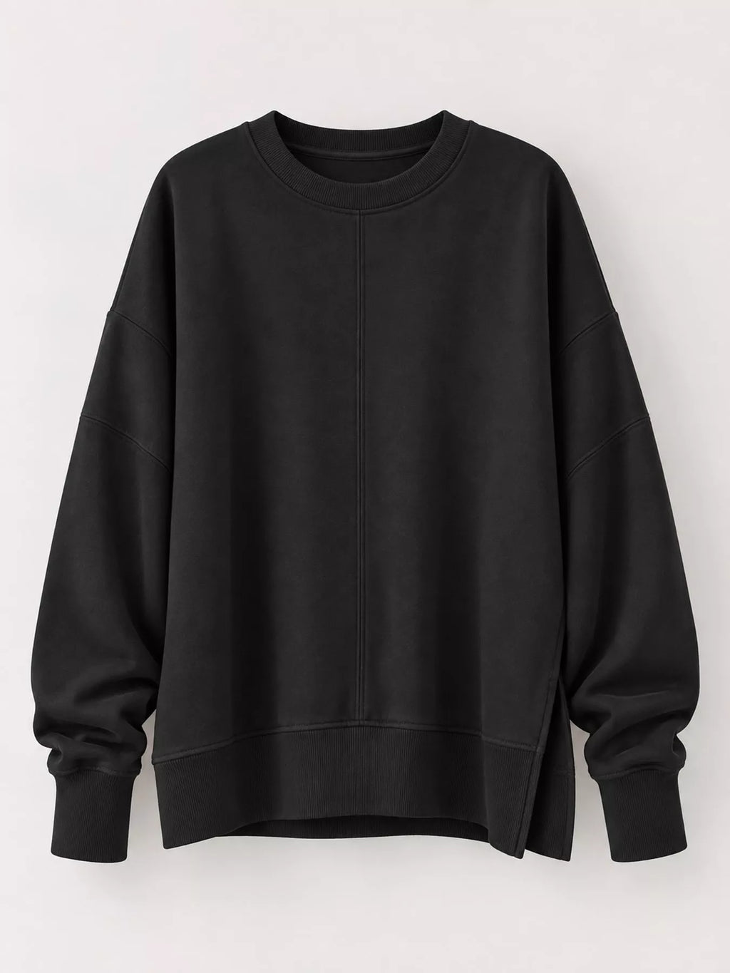 Black oversized Crew Neck Sweatshirt with Side Slit
