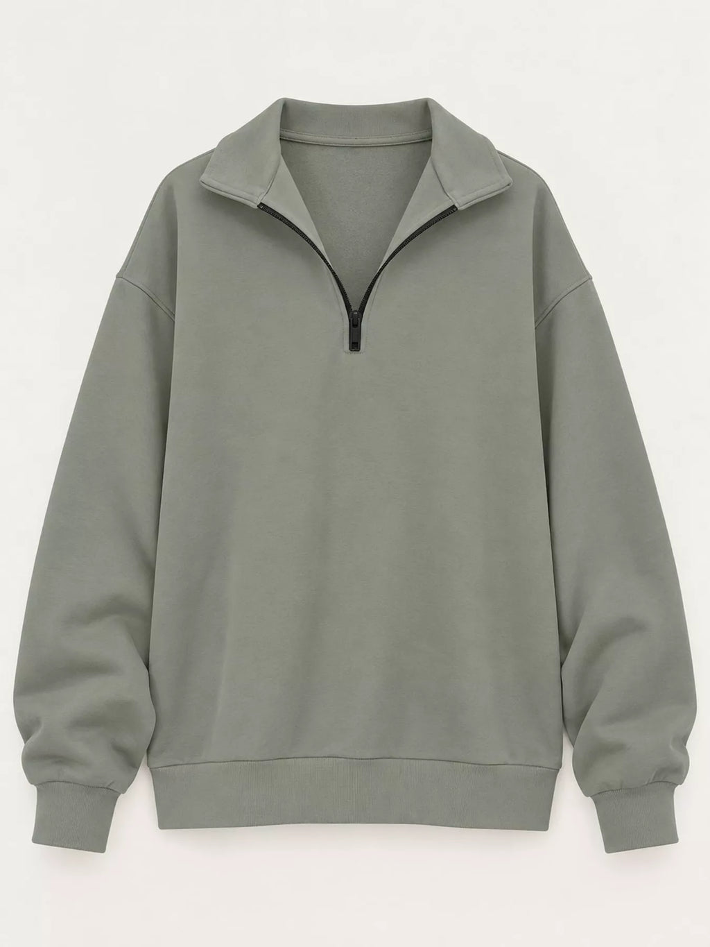 Olive green quarter-Zip Dropped Shoulder Sweatshirt