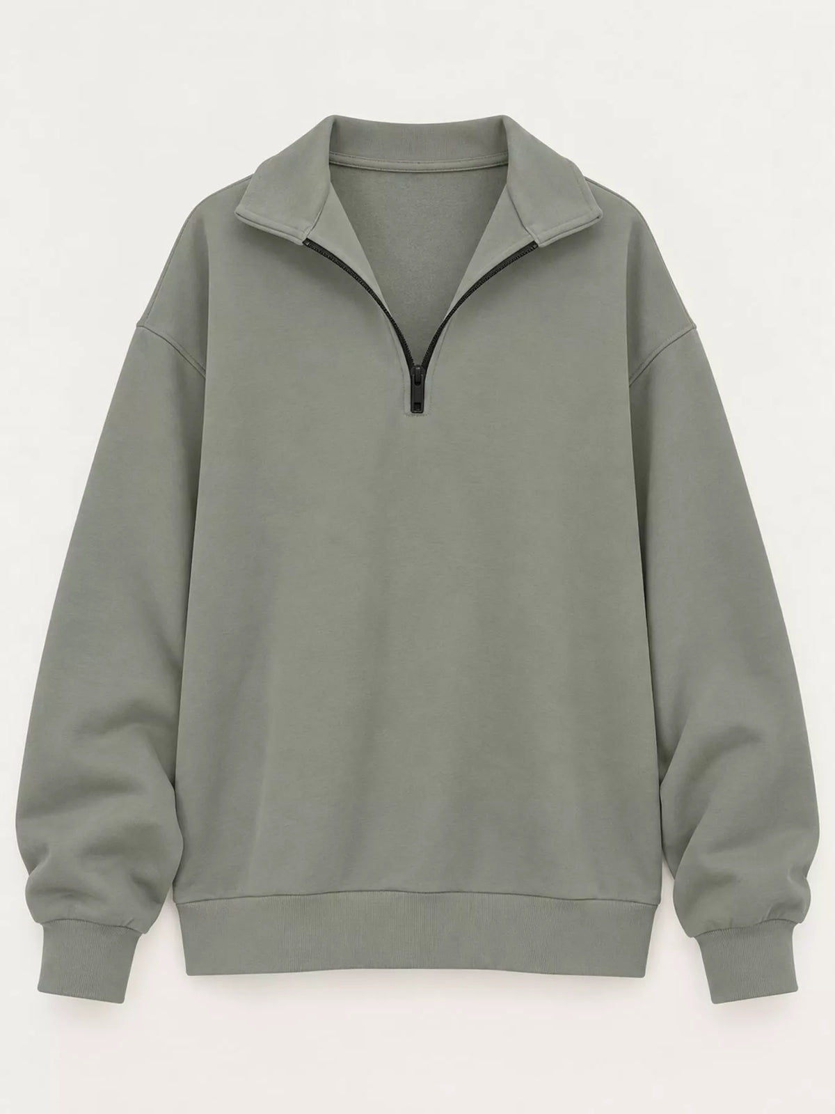 Olive green quarter-Zip Dropped Shoulder Sweatshirt