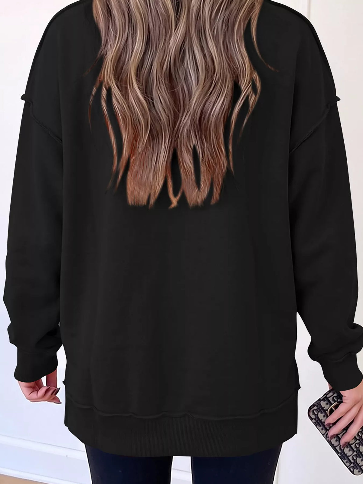 Black sequin Santa Bow High Neck Sweatshirt — back view