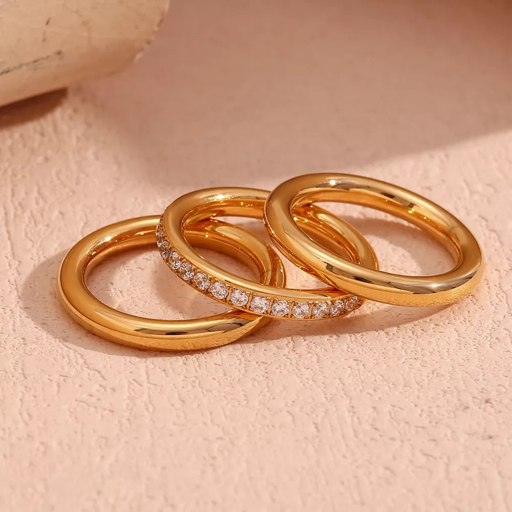 Stainless Steel Zircon Ring 3 Piece Set