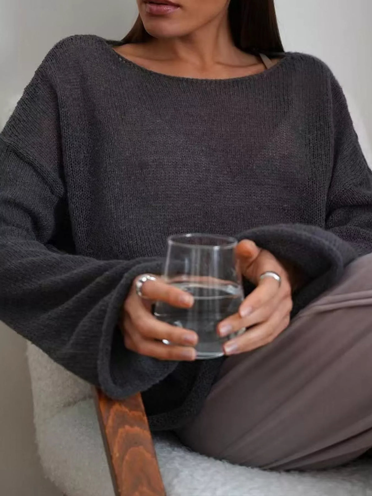 Charcoal gray sheer Lightweight Knit Top