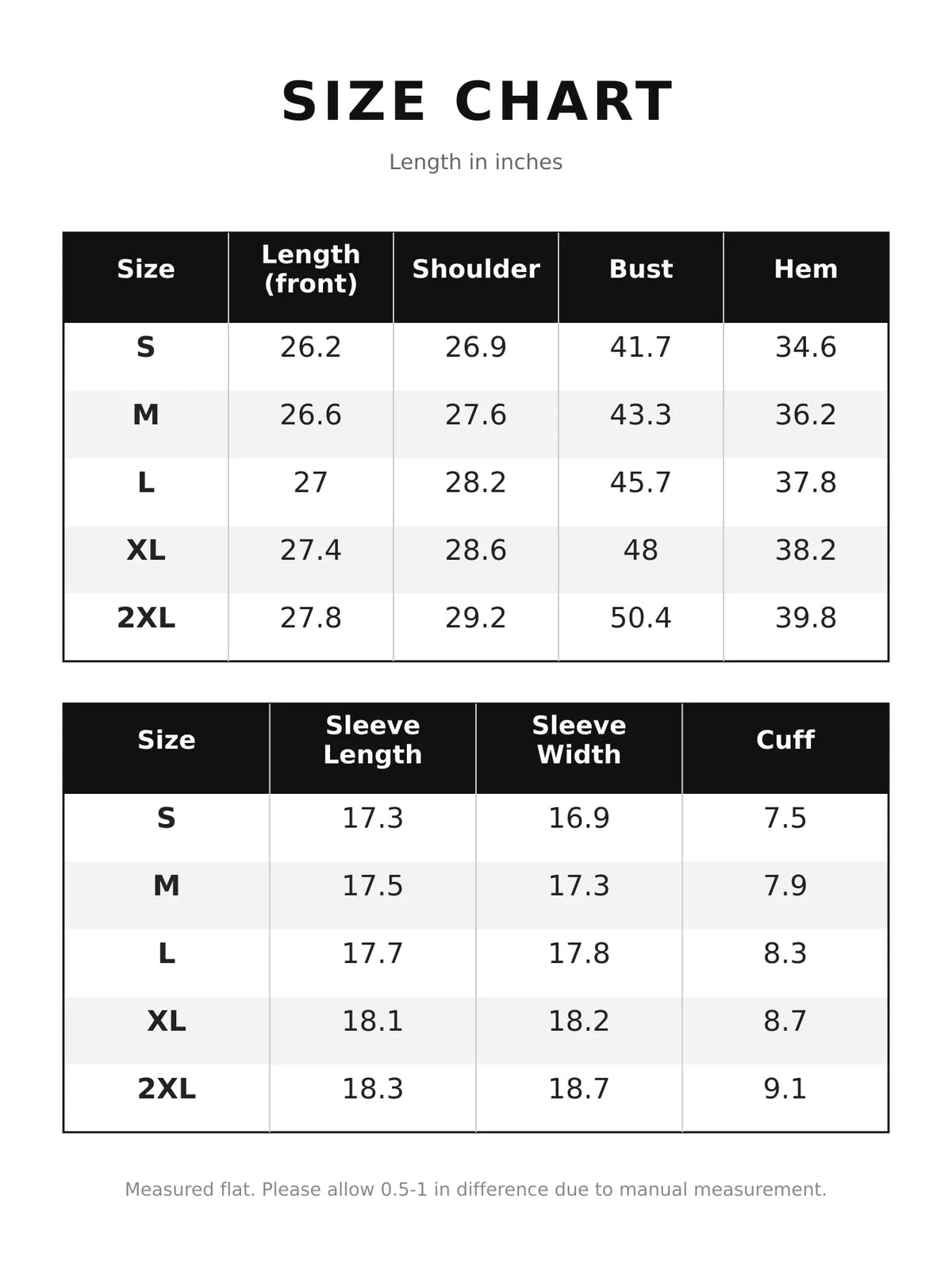 Size chart for letter back hoodie with kangaroo pocket