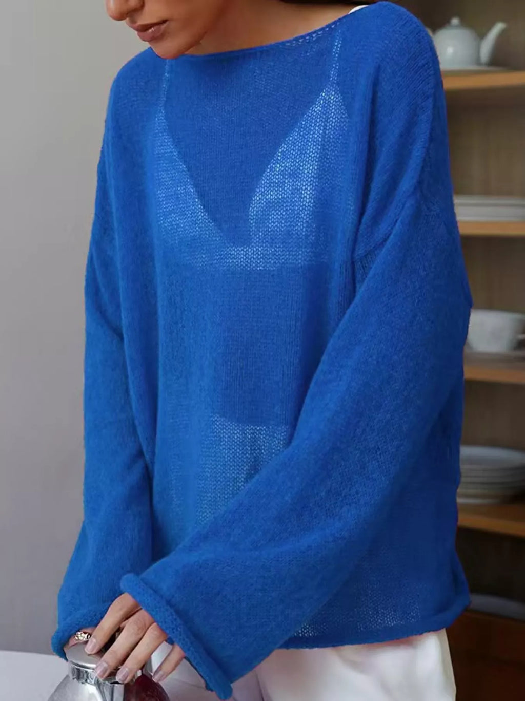 Royal blue sheer Lightweight Knit Top