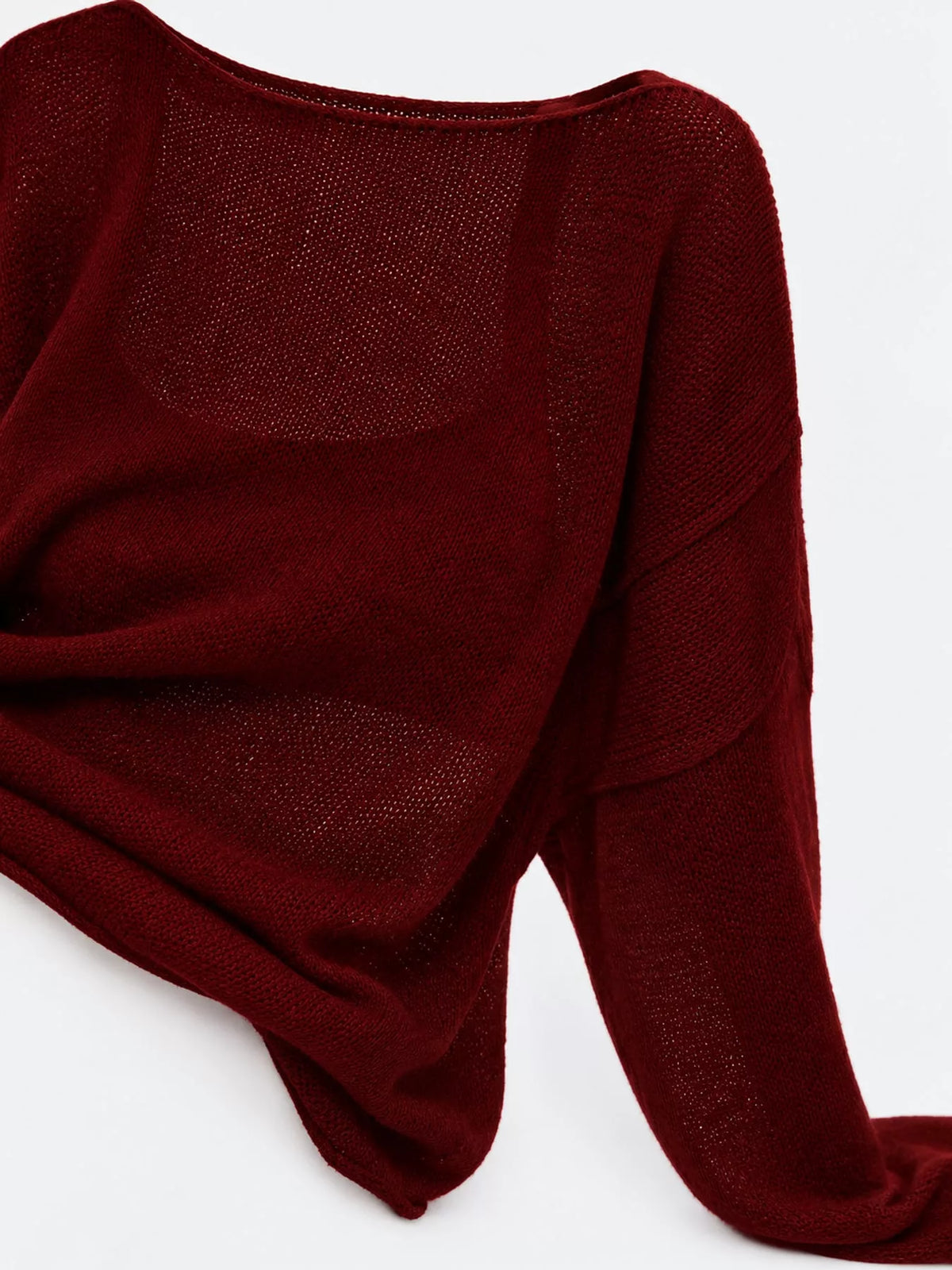 Burgundy sheer Lightweight Knit Top — detail view