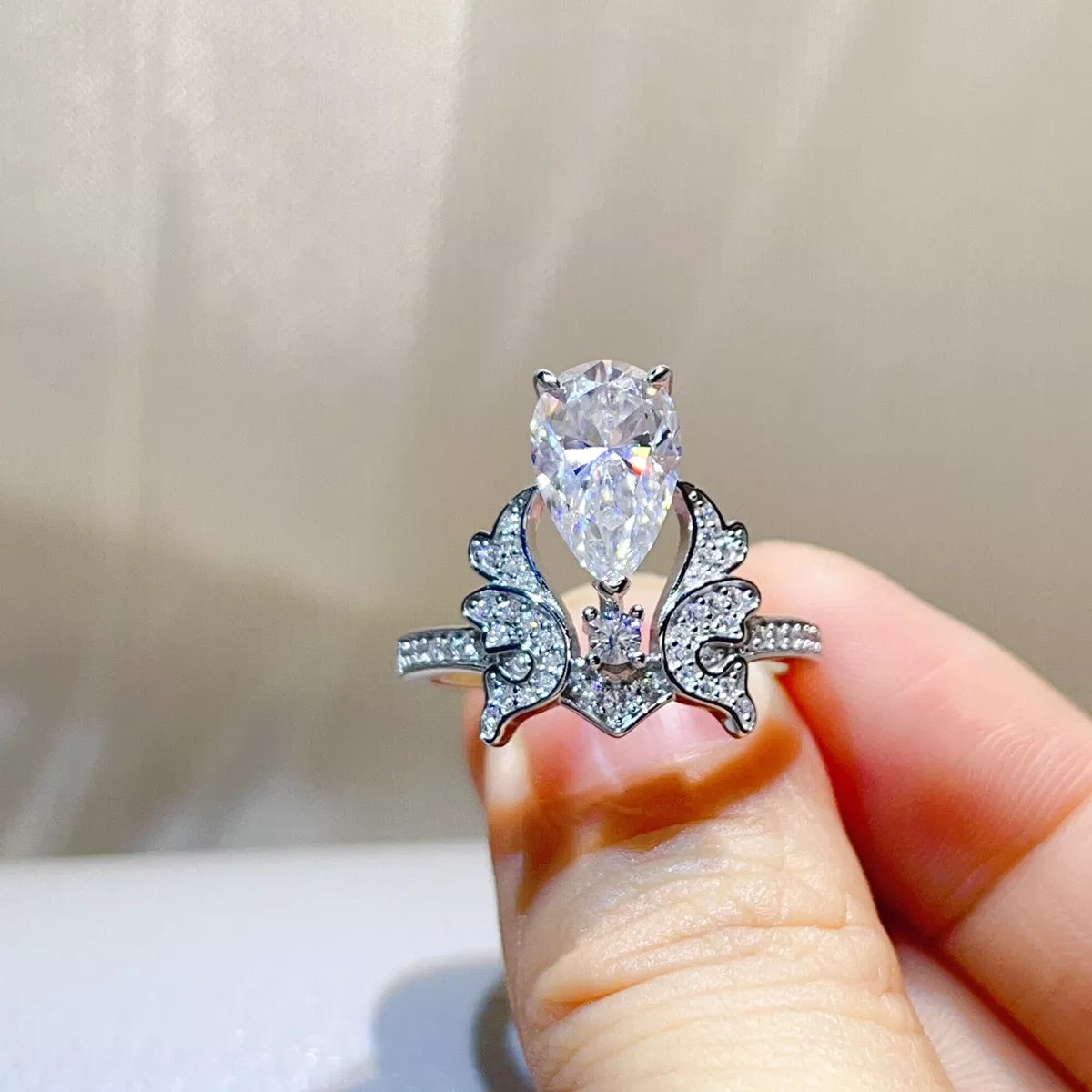5 Carat 925 Sterling Silver Moissanite Teardrop Ring