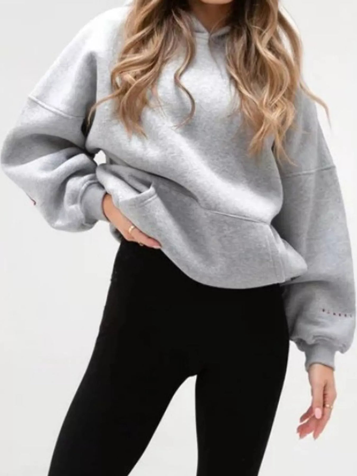 Light gray letter Back Hoodie with Kangaroo Pocket