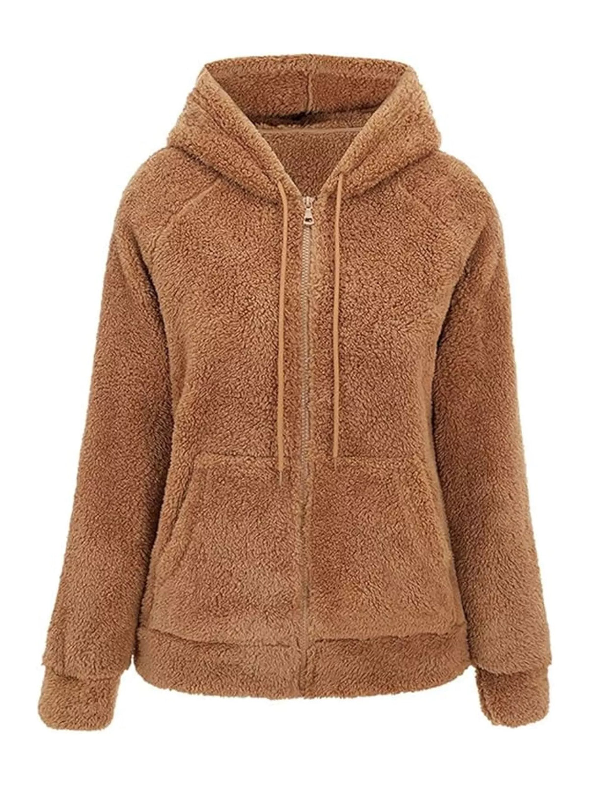 Brown drawstring Sherpa Zip-Up Hoodie