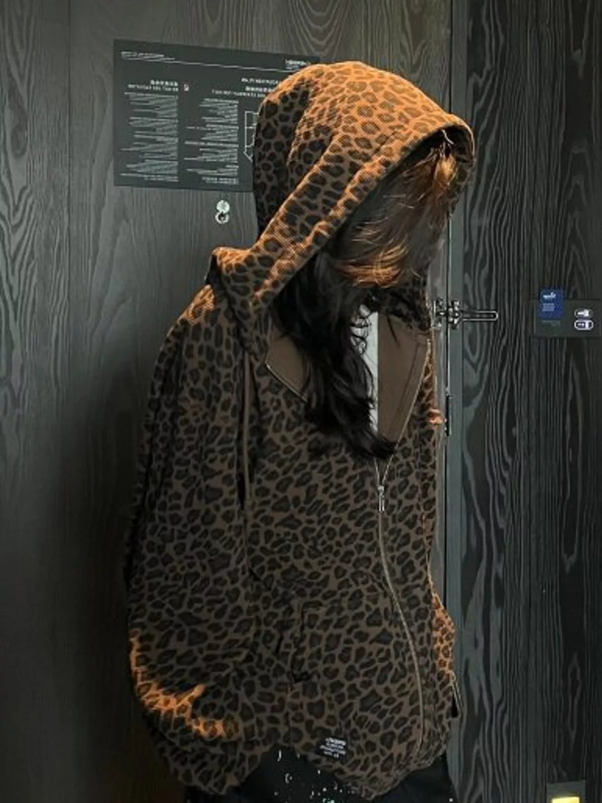 Oversized Leopard Print Zip-Up Hoodie
