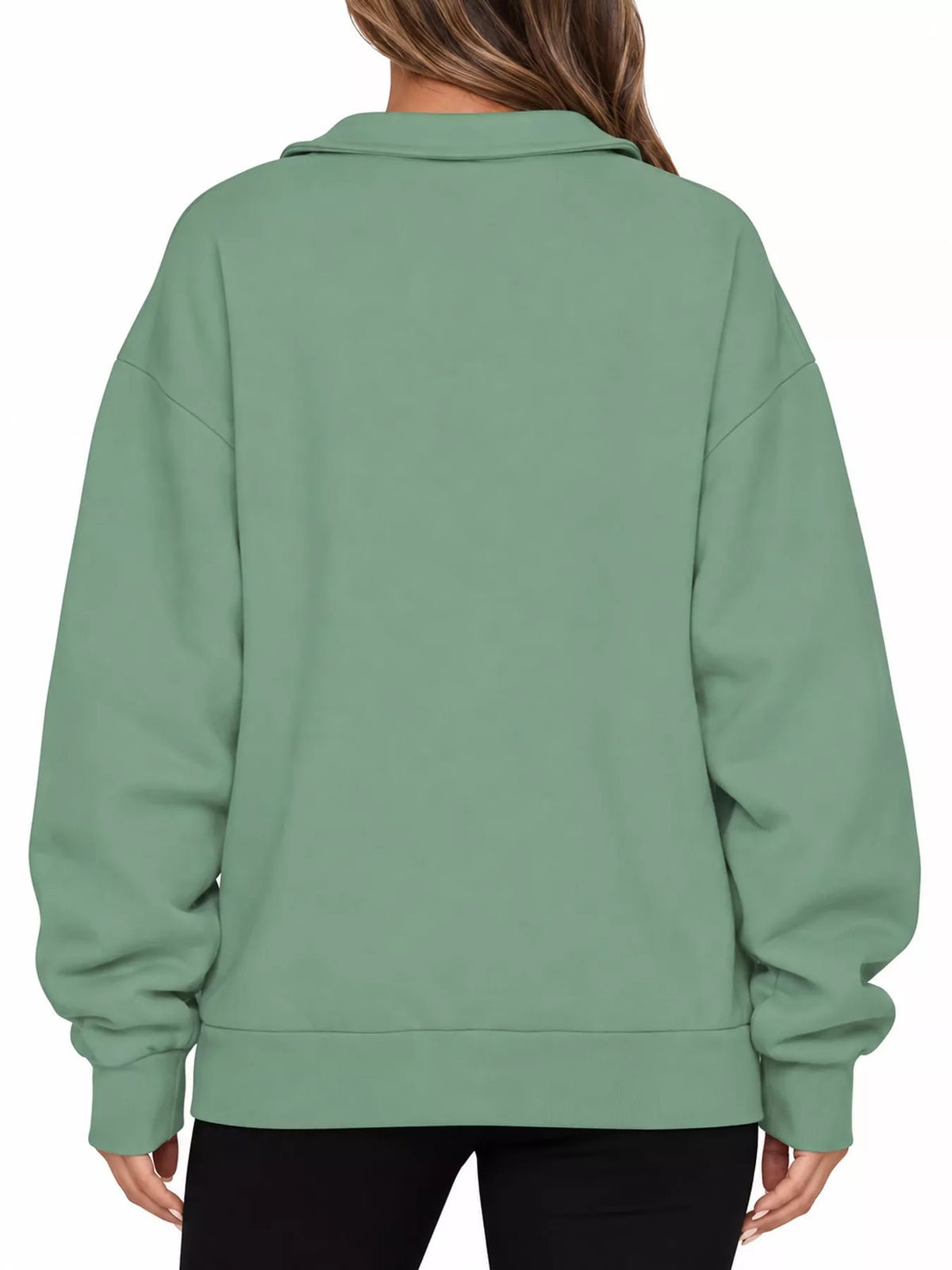 Sage green quarter-Zip Dropped Shoulder Sweatshirt — back view