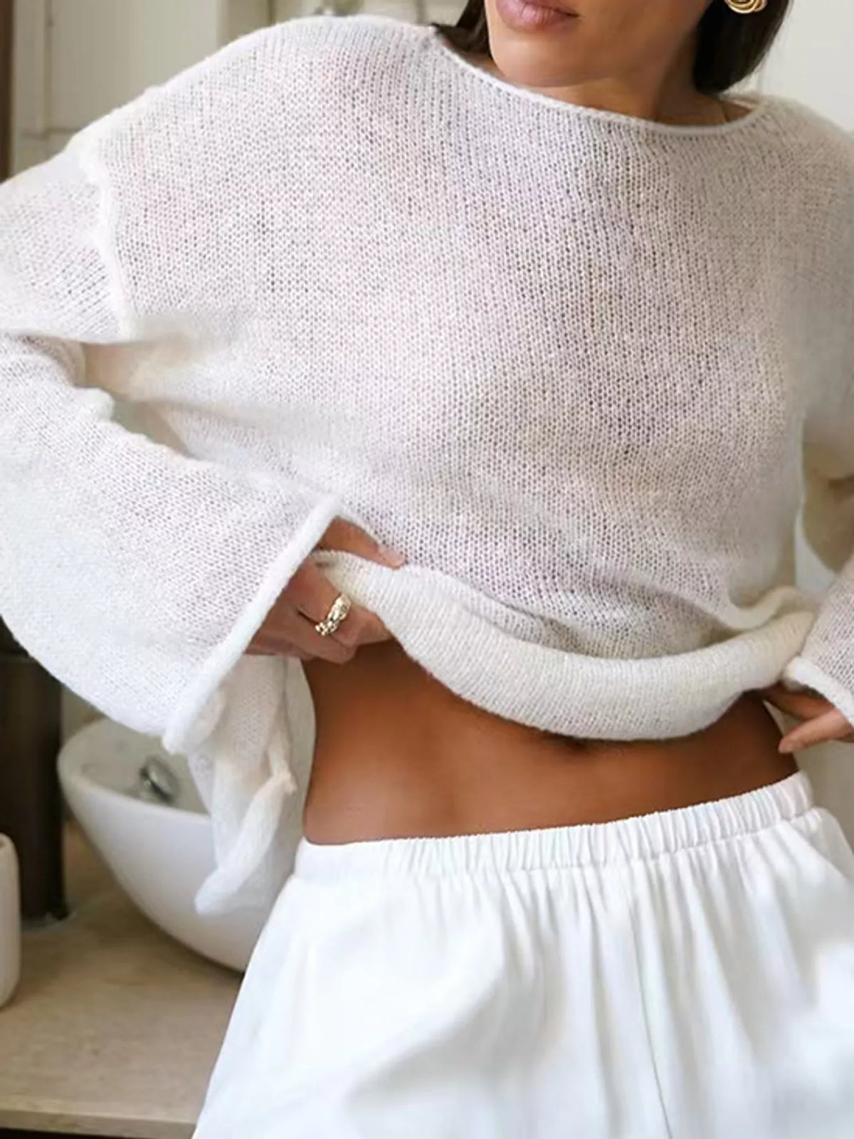 White sheer Lightweight Knit Top