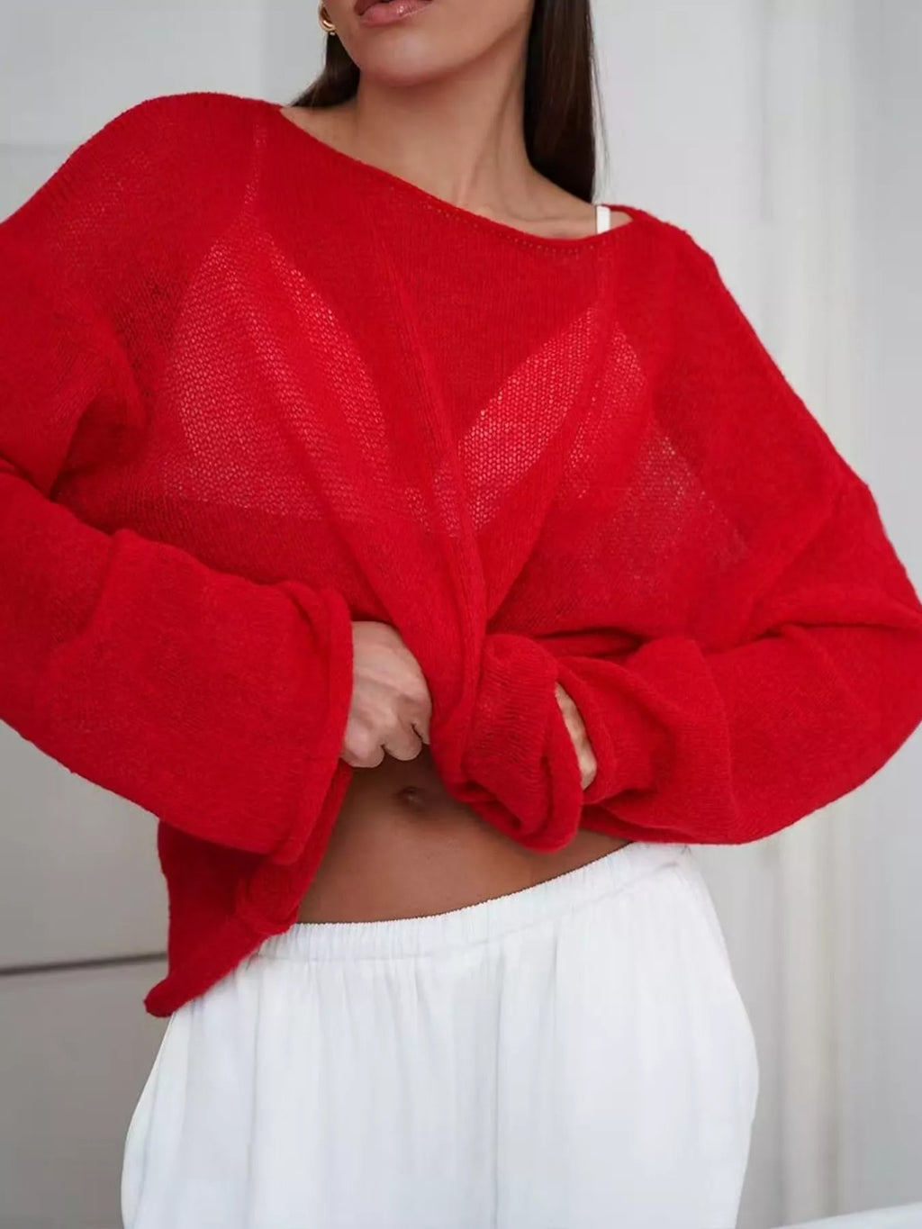 Red sheer Lightweight Knit Top