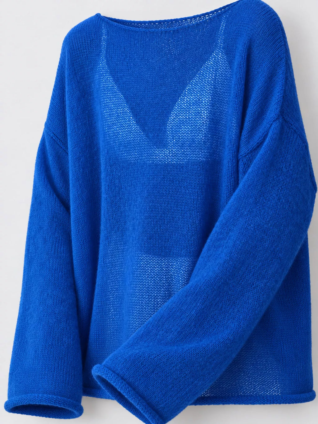 Royal blue sheer Lightweight Knit Top — detail view