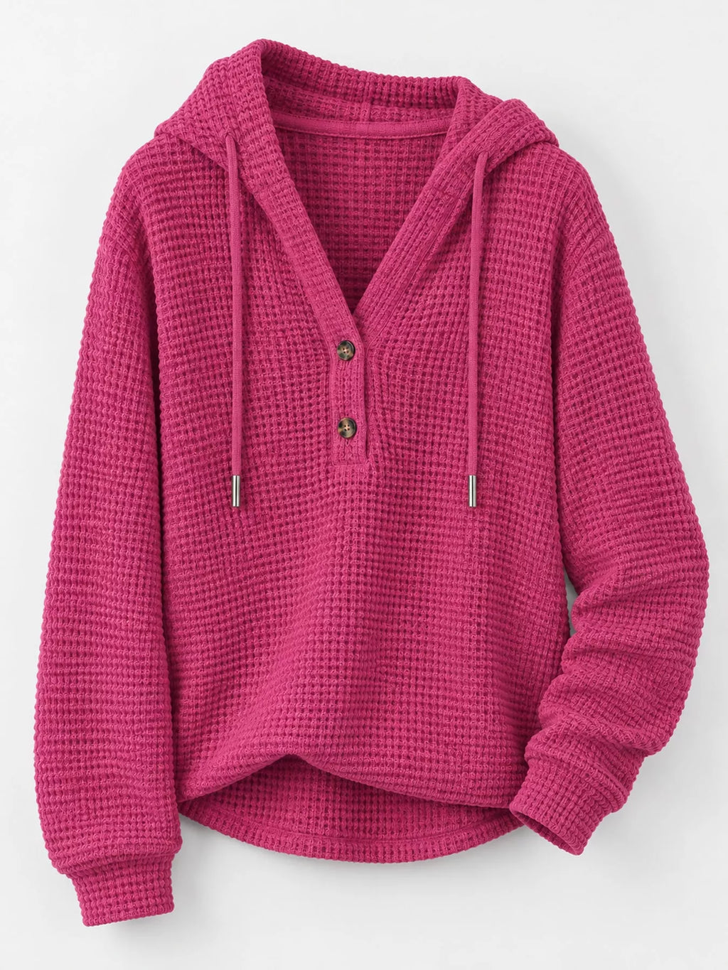 Hot pink waffle Knit Button Detail Hoodie — detail view