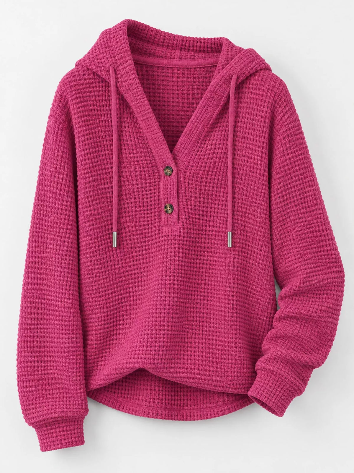 Hot pink waffle Knit Button Detail Hoodie — detail view